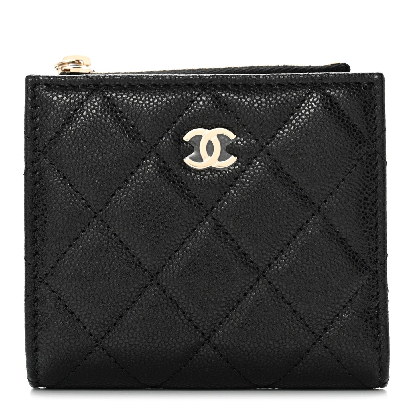 Caviar Quilted CC Zip Compact Wallet Black