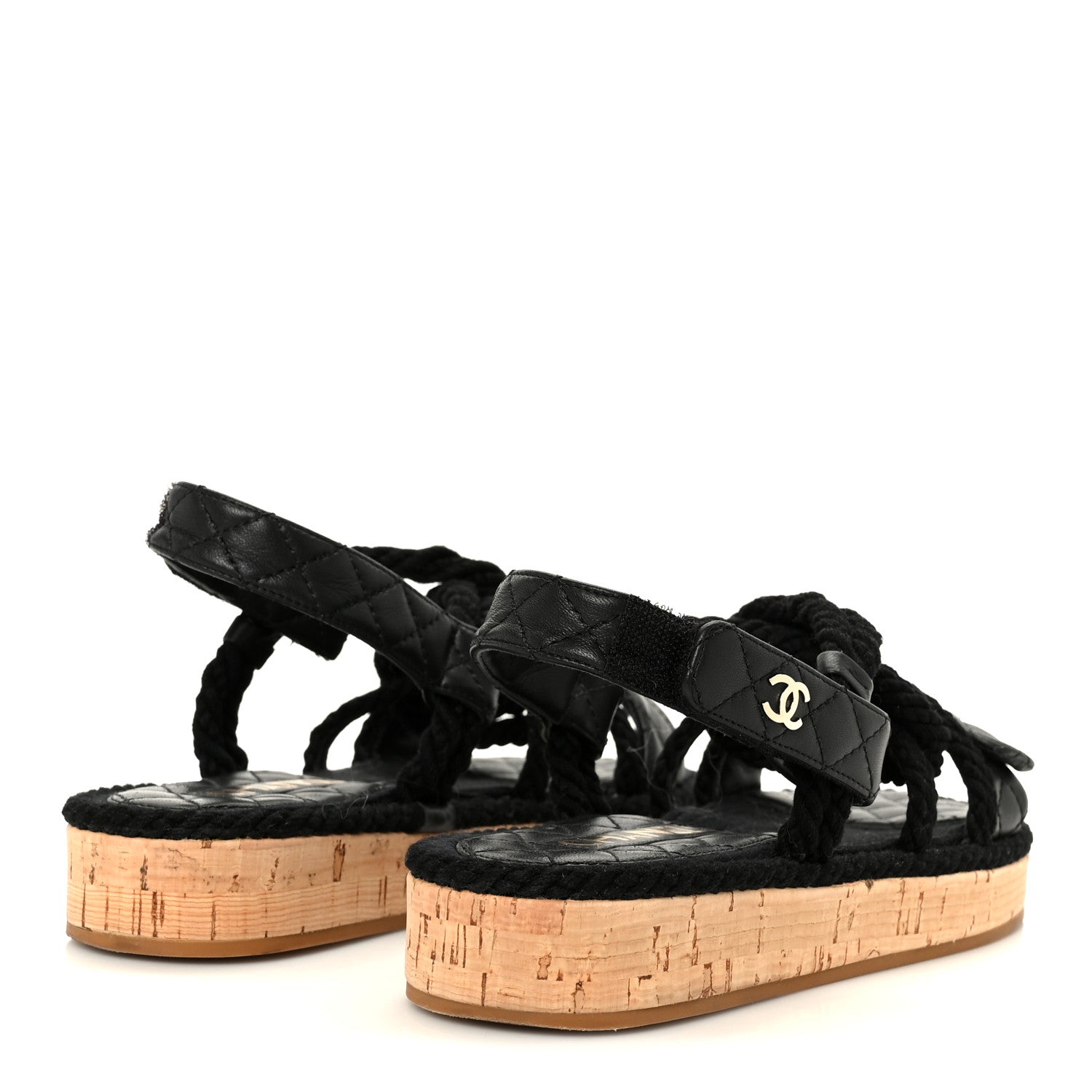 Chanel Cord Lambskin Quilted Logo Sandals 37 Black 5 of 11