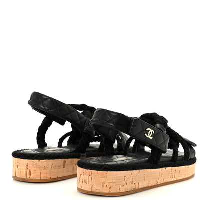 Chanel Cord Lambskin Quilted Logo Sandals 37 Black 5 of 11