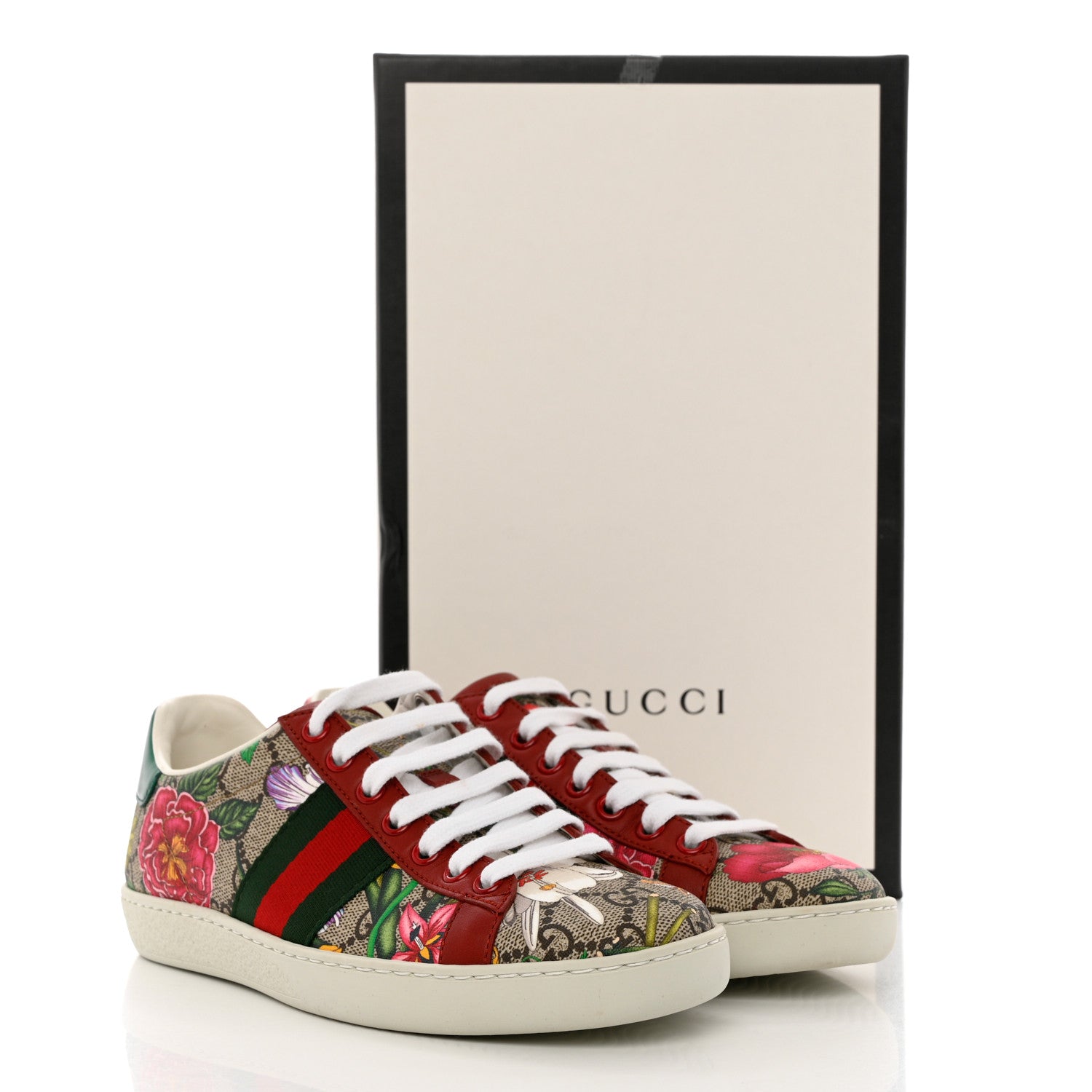Gucci GG Supreme Monogram Flora Web Womens Ace Sneakers 35 Beige Multicolor Rosso 12 of 12