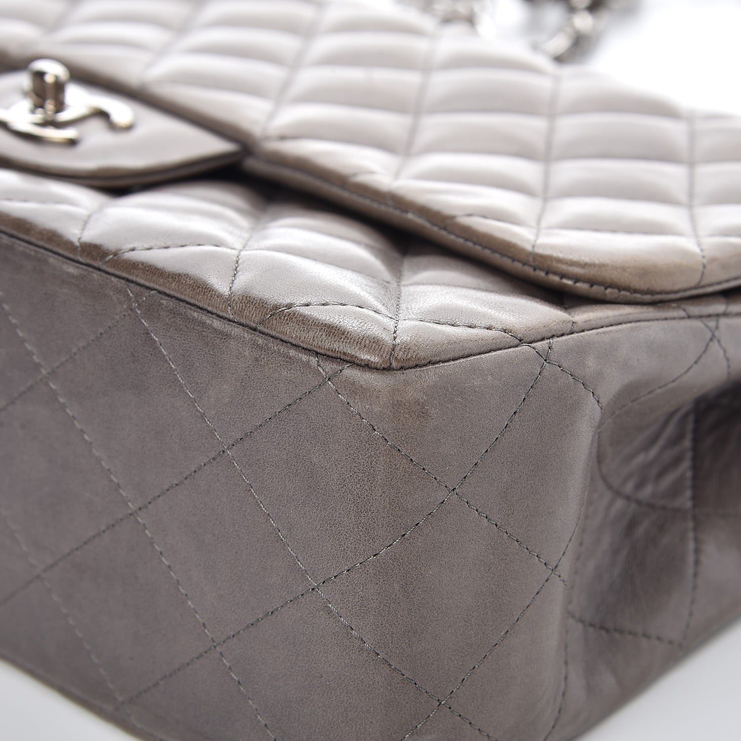 Chanel Lambskin Quilted Jumbo Single Flap Dark Grey 14 of 16