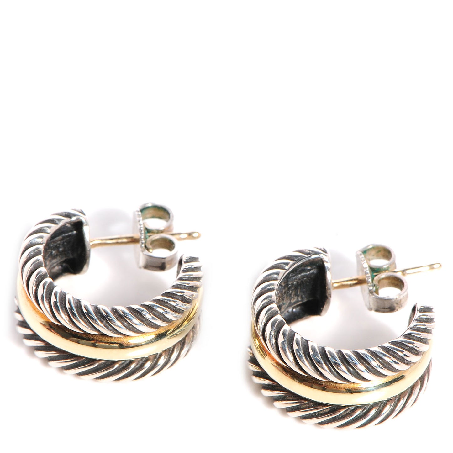 Sterling Silver 14K Yellow Gold 16mm Cable Classics Hoop Earrings