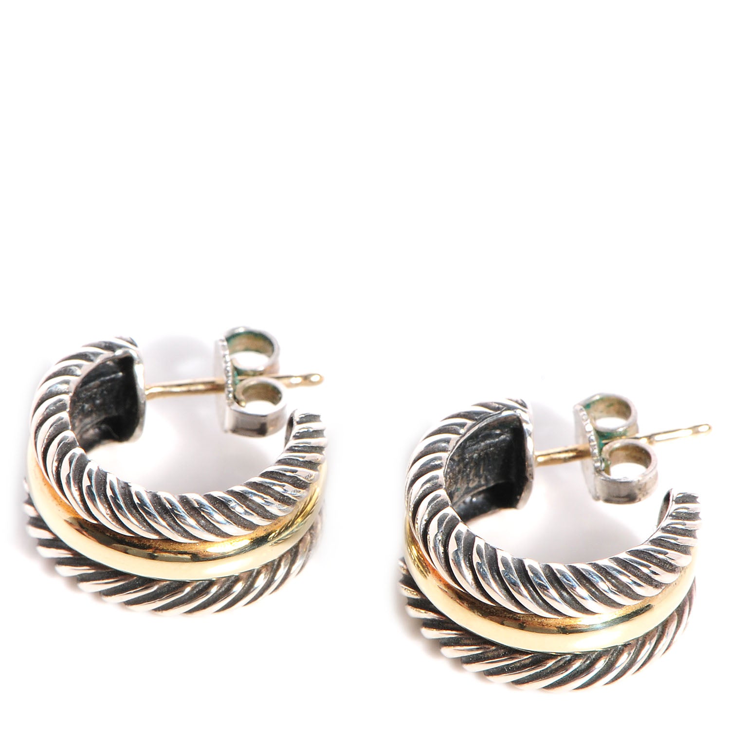 David Yurman Sterling Silver 14K Yellow Gold 16mm Cable Classics Hoop Earrings 3 of 5