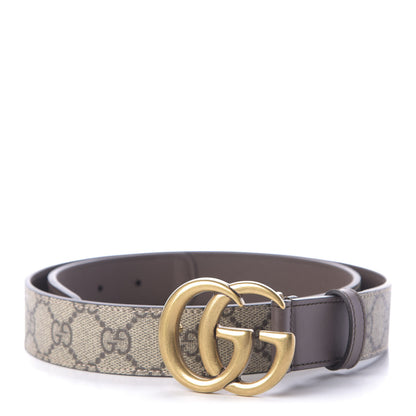 Gucci GG Supreme Monogram Matte Plutone Calfskin Double G 30mm Belt 85 34 Beige Ebony New Acero 1 of 7