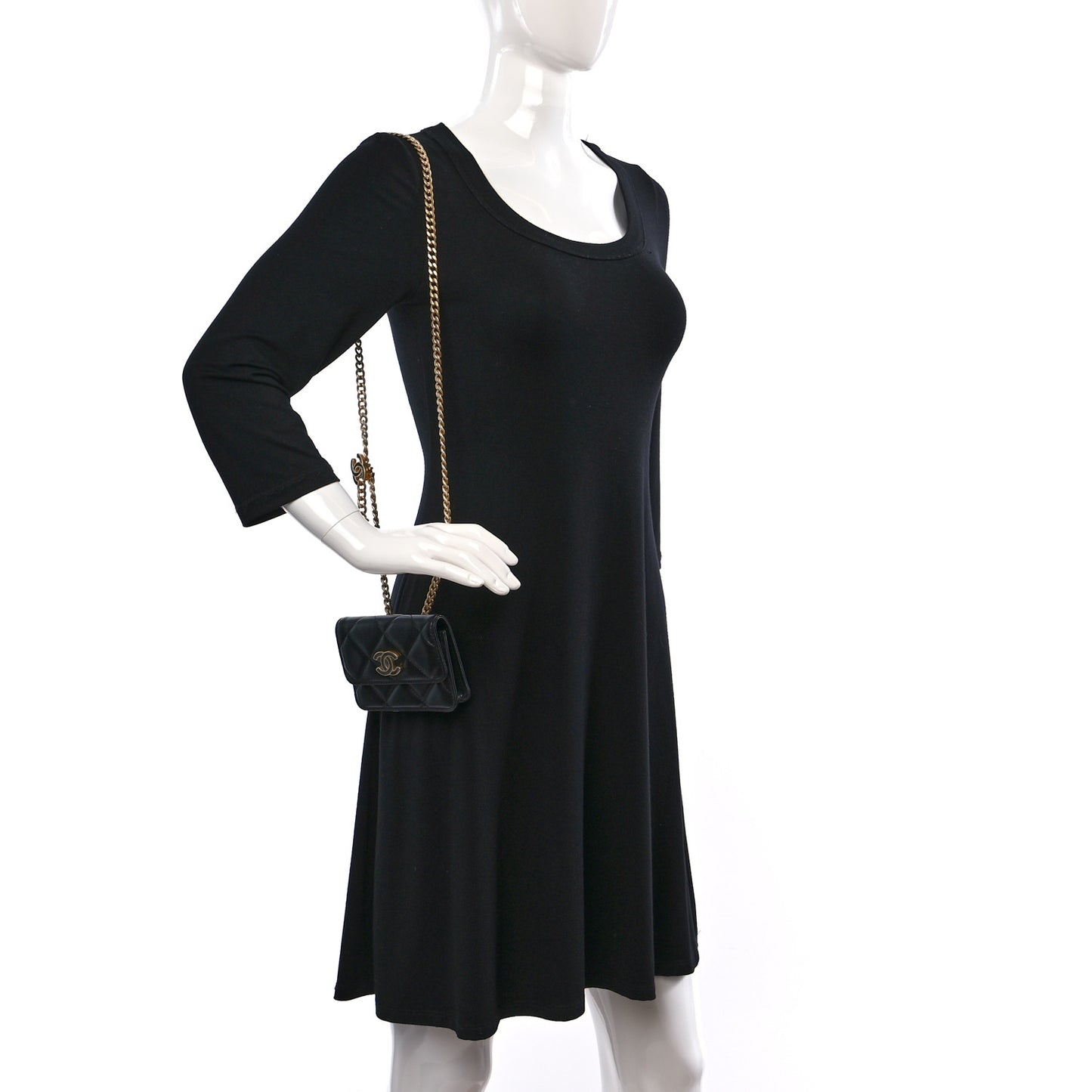 Lambskin Enamel Quilted Pending CC Flap Belt Bag Black