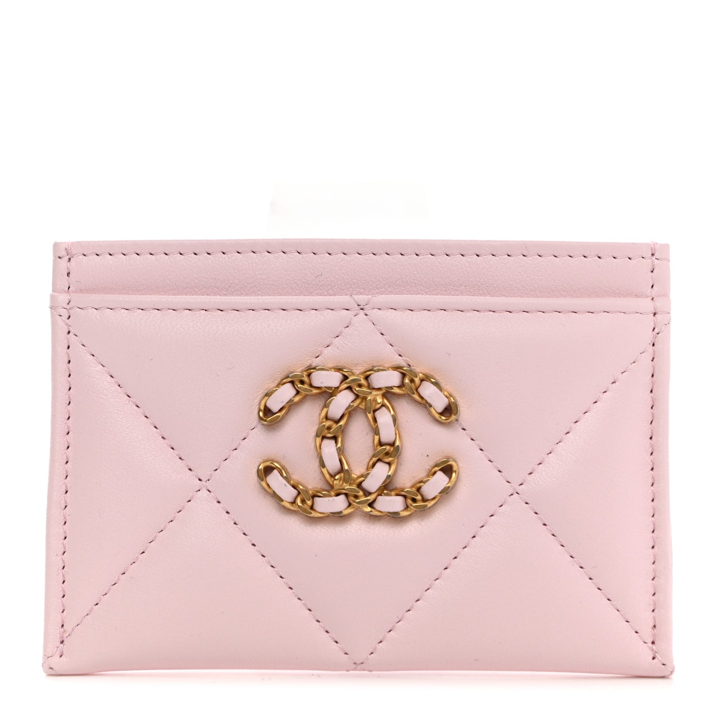 Lambskin Quilted Chanel 19 Card Holder Light Pink