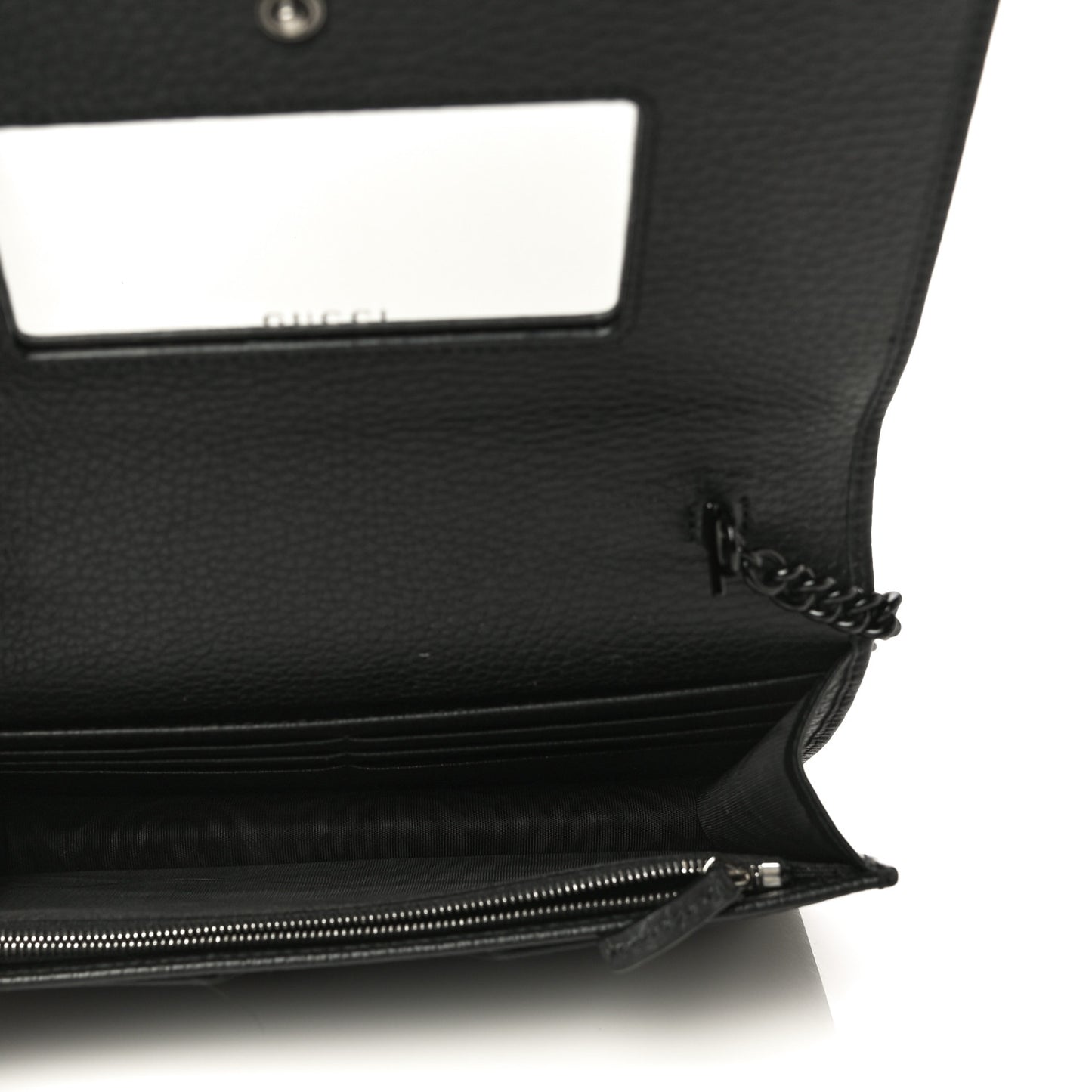 Dollar Calfskin Enamel Monochrome Mini GG Marmont Chain Wallet Black