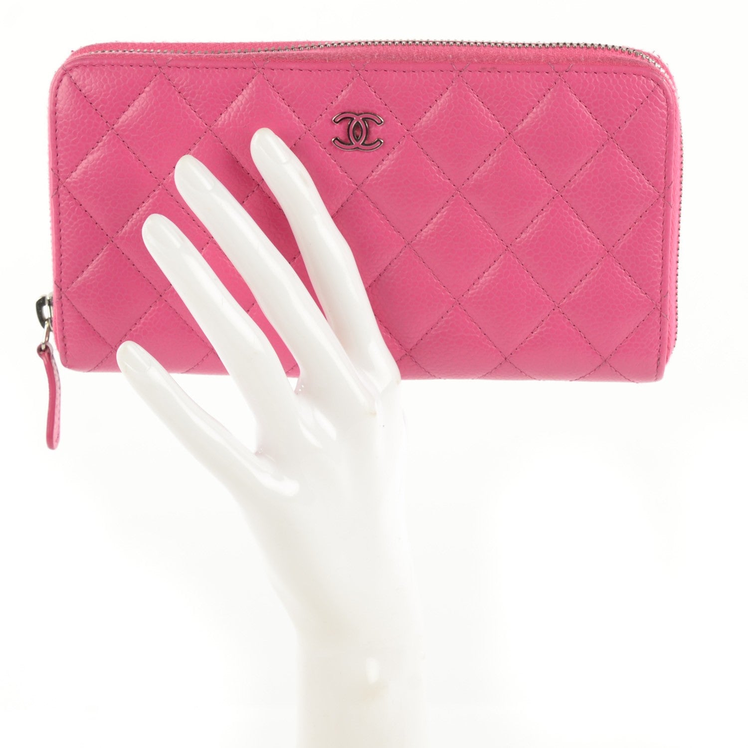 Chanel Caviar Quilted Large Gusset Zip Around Wallet Pink 2 of 8