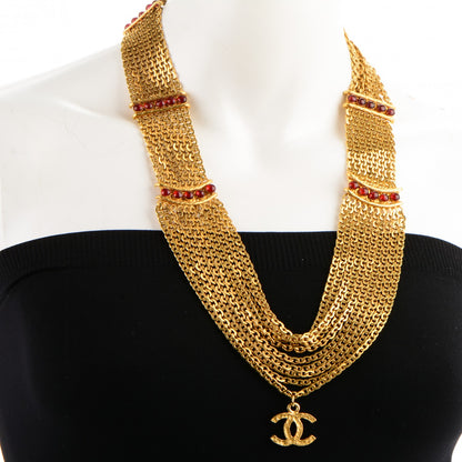 Chanel Gripoix Multi Strand Chain Necklace Gold Red 2 of 7