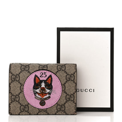 Gucci GG Supreme Monogram Bosco Patch Card Case Wallet Beige Malva Hibiscus Red 17 of 20