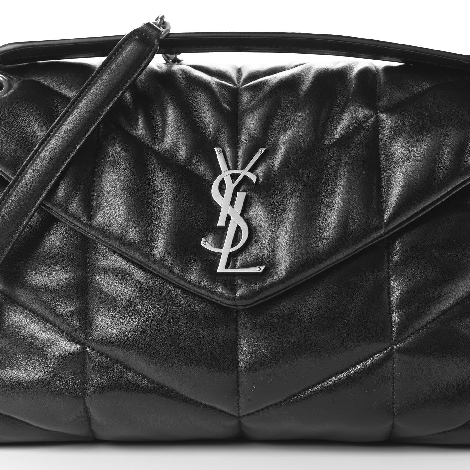 Saint Laurent Lambskin Quilted Medium Loulou Puffer Monogram Chain Satchel Black 8 of 12