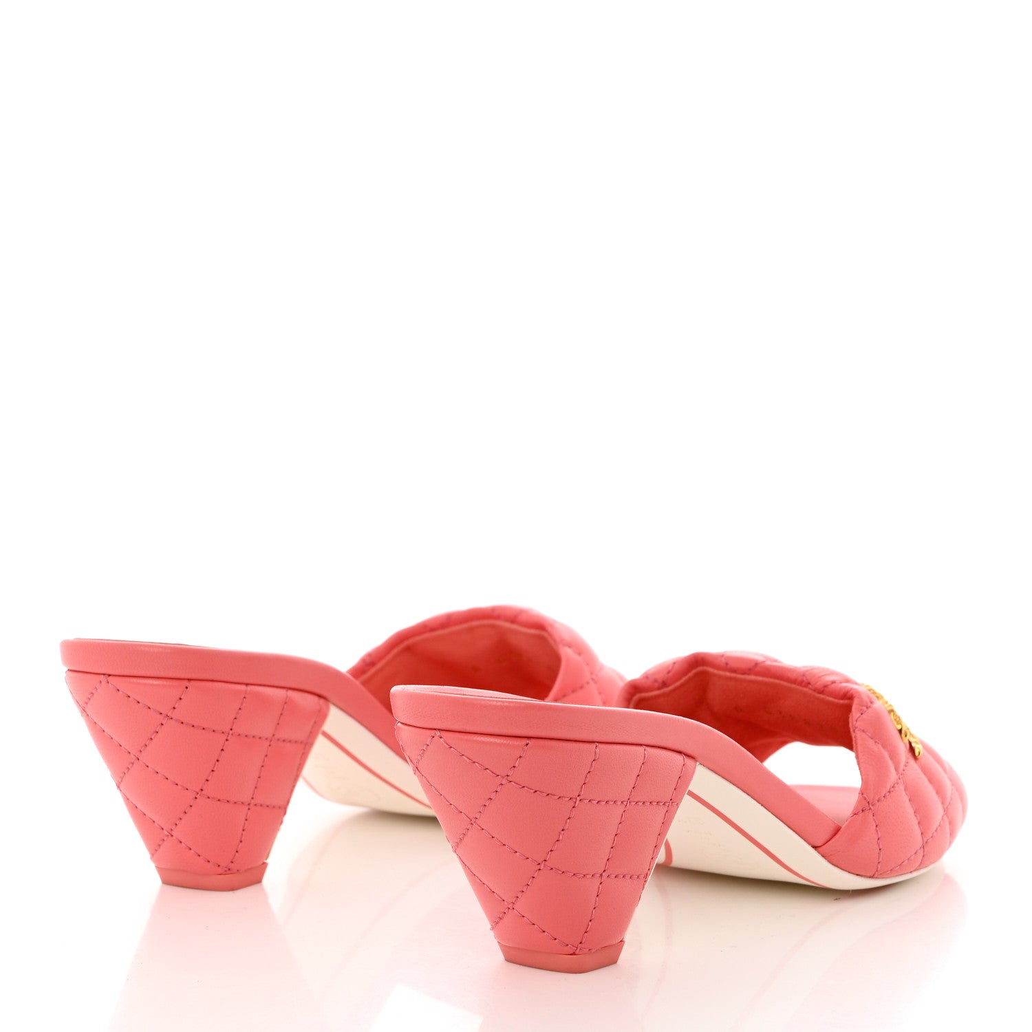 Chanel Lambskin Quilted Textured CC Mules 37.5 Pink 4 of 10