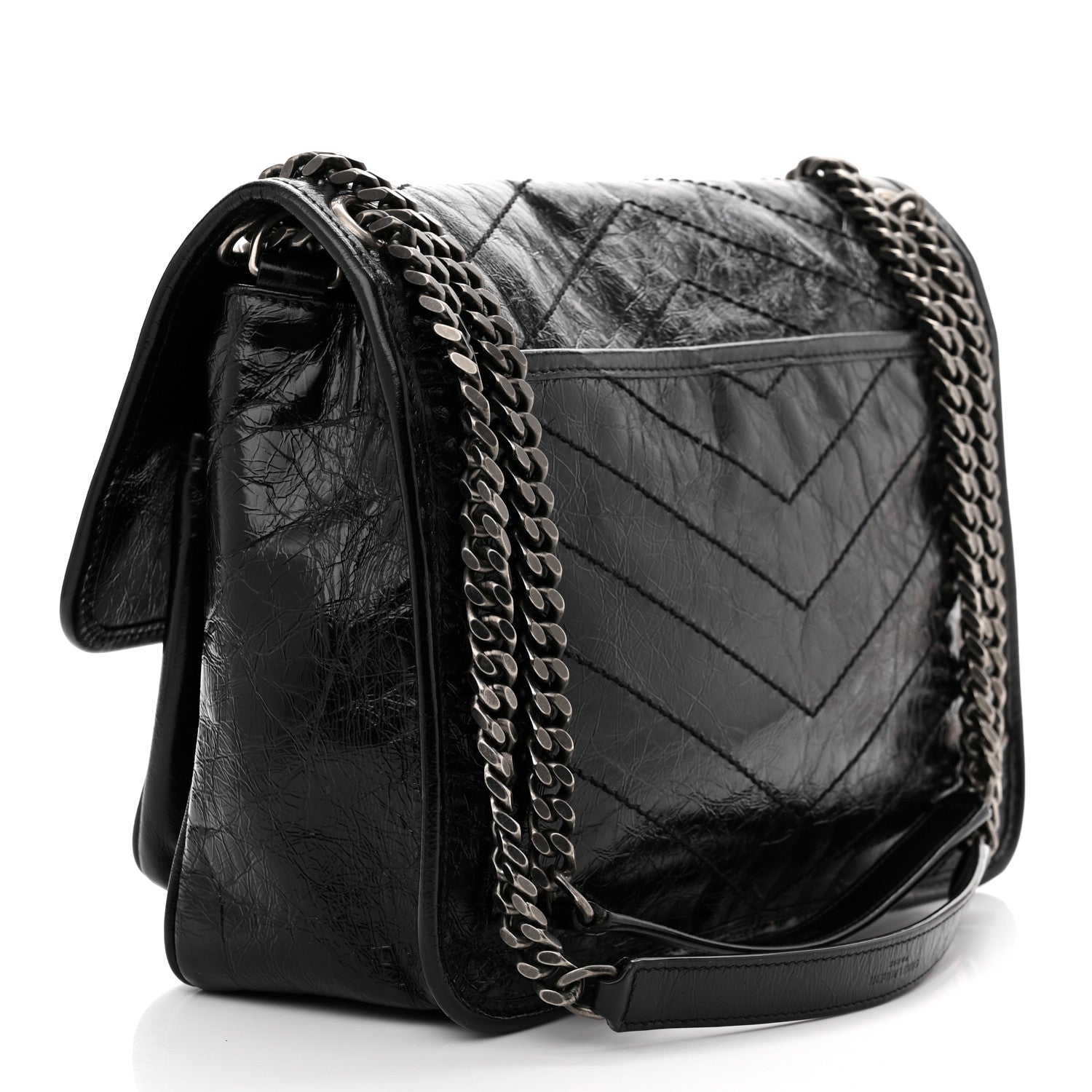 Saint Laurent Crinkled Calfskin Matelasse Monogram Medium Niki Chain Satchel Black 3 of 8