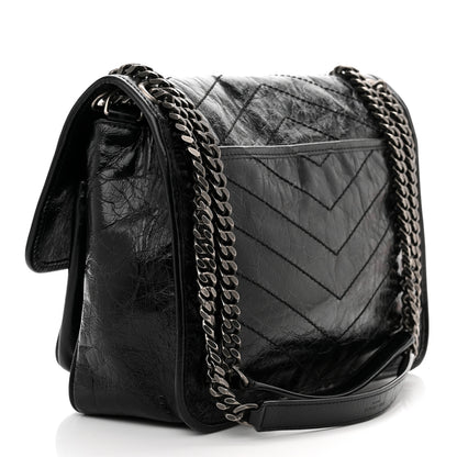 Saint Laurent Crinkled Calfskin Matelasse Monogram Medium Niki Chain Satchel Black 3 of 8