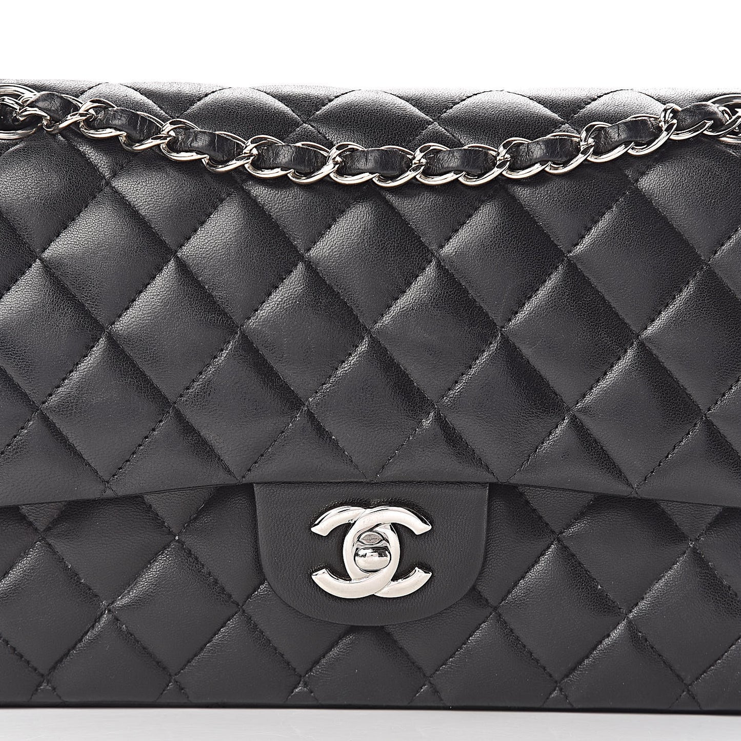 Lambskin Quilted Medium Double Flap Black