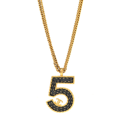 Chanel Metal Enamel Denim CC No 5 Necklace Gold Blue 4 of 6
