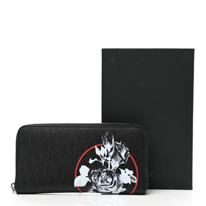Christian Dior Grained Calfskin Rose Print Voyageur Zip Around Wallet Black Multicolor 8 of 8