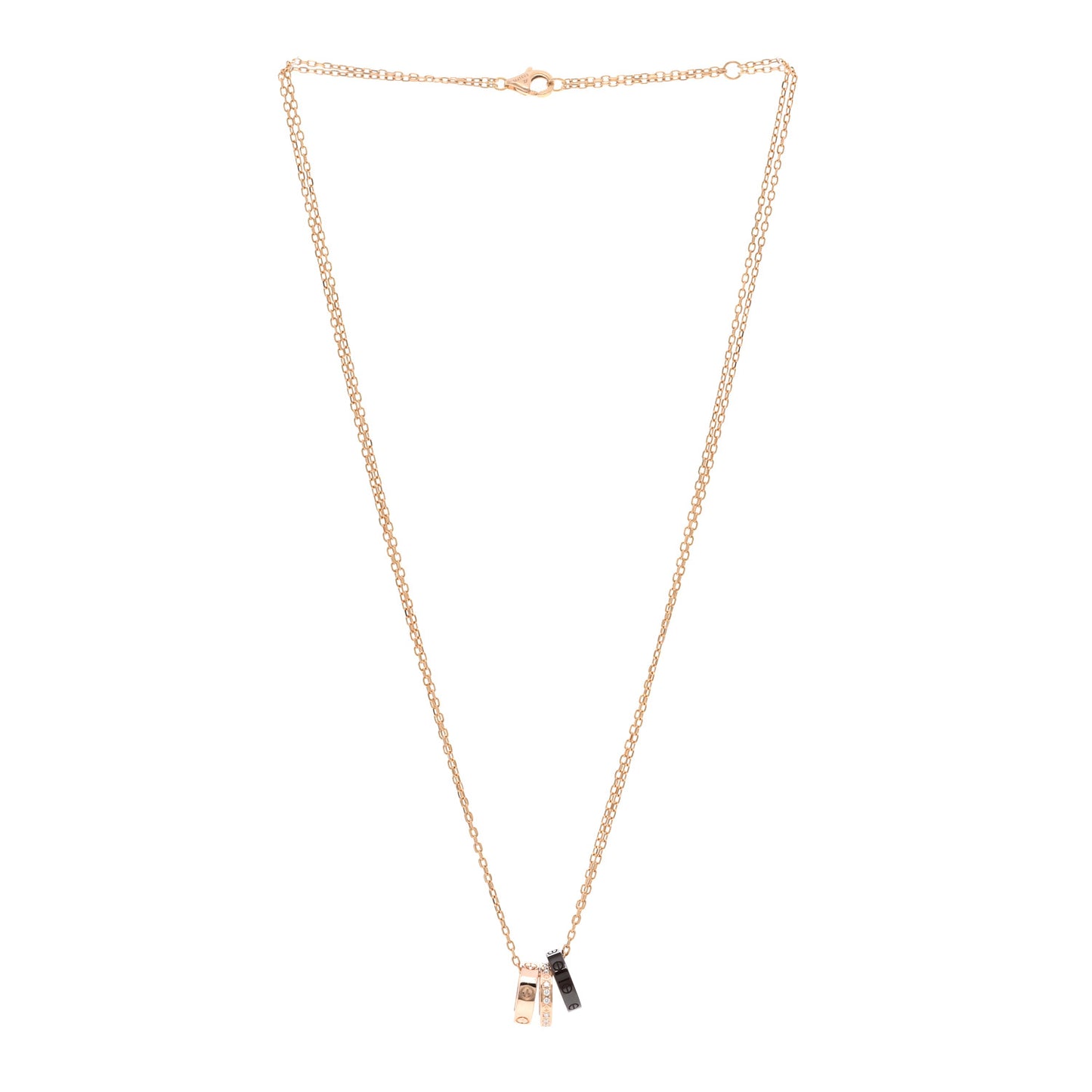 18K Pink Gold Ceramic Diamond Three Ring LOVE Pendant Necklace