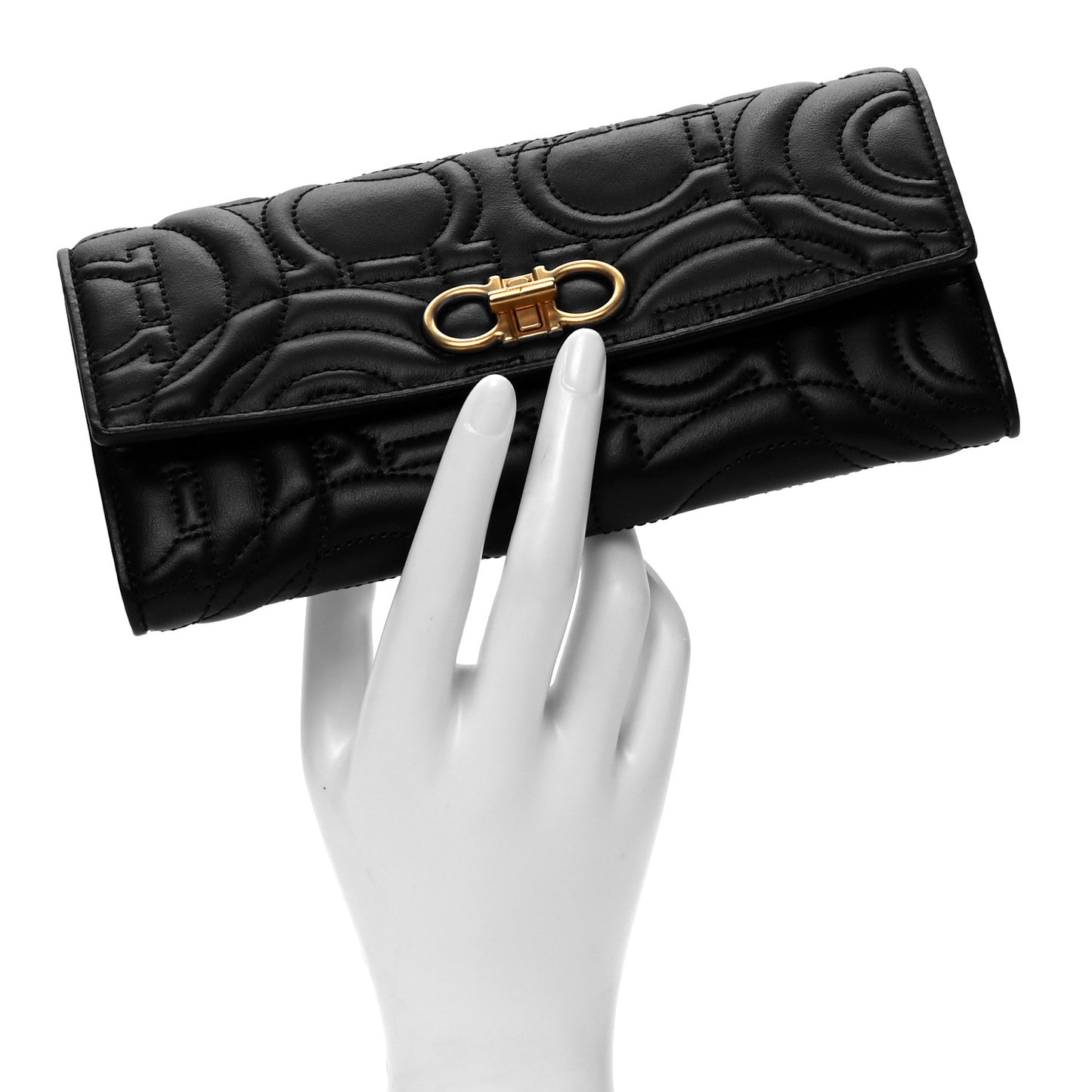 Calfskin Quilted Continental Wallet Black