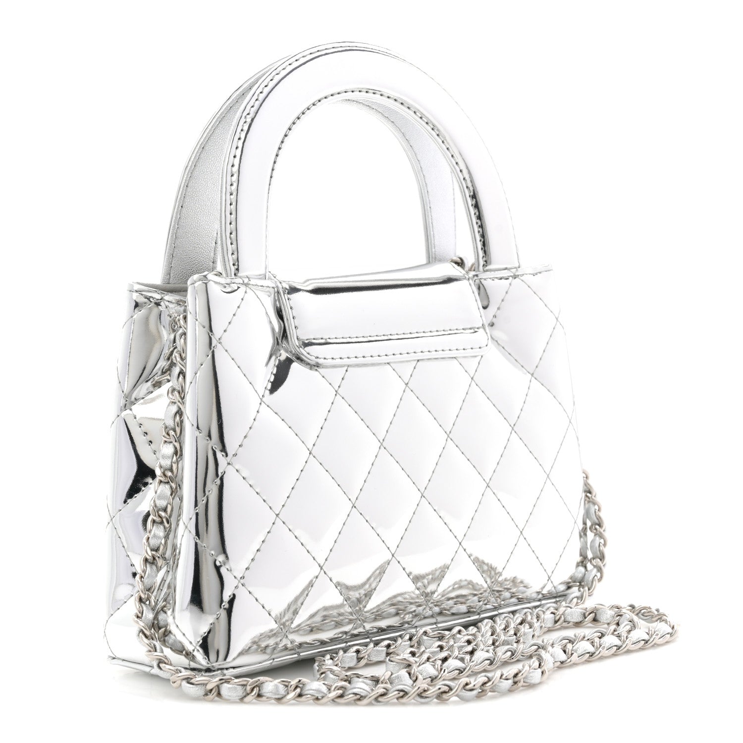 Chanel Mirror Calfskin Metallic Calfskin Quilted Nano Kelly Shopper Silvery 3 of 11