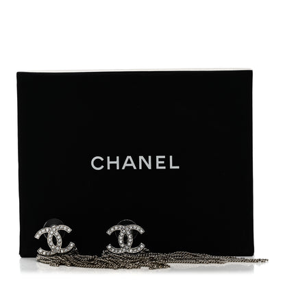 Chanel Baguette Crystal CC Chain Drop Earrings Silver 5 of 5
