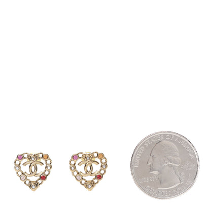 Chanel Pearl Crystal CC Heart Earrings Gold Multicolor 2 of 5