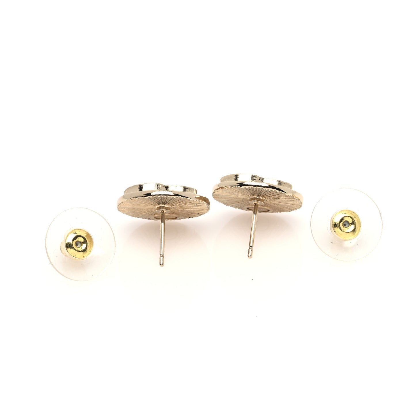 Crystal CC Round Medallion Earrings Light Gold