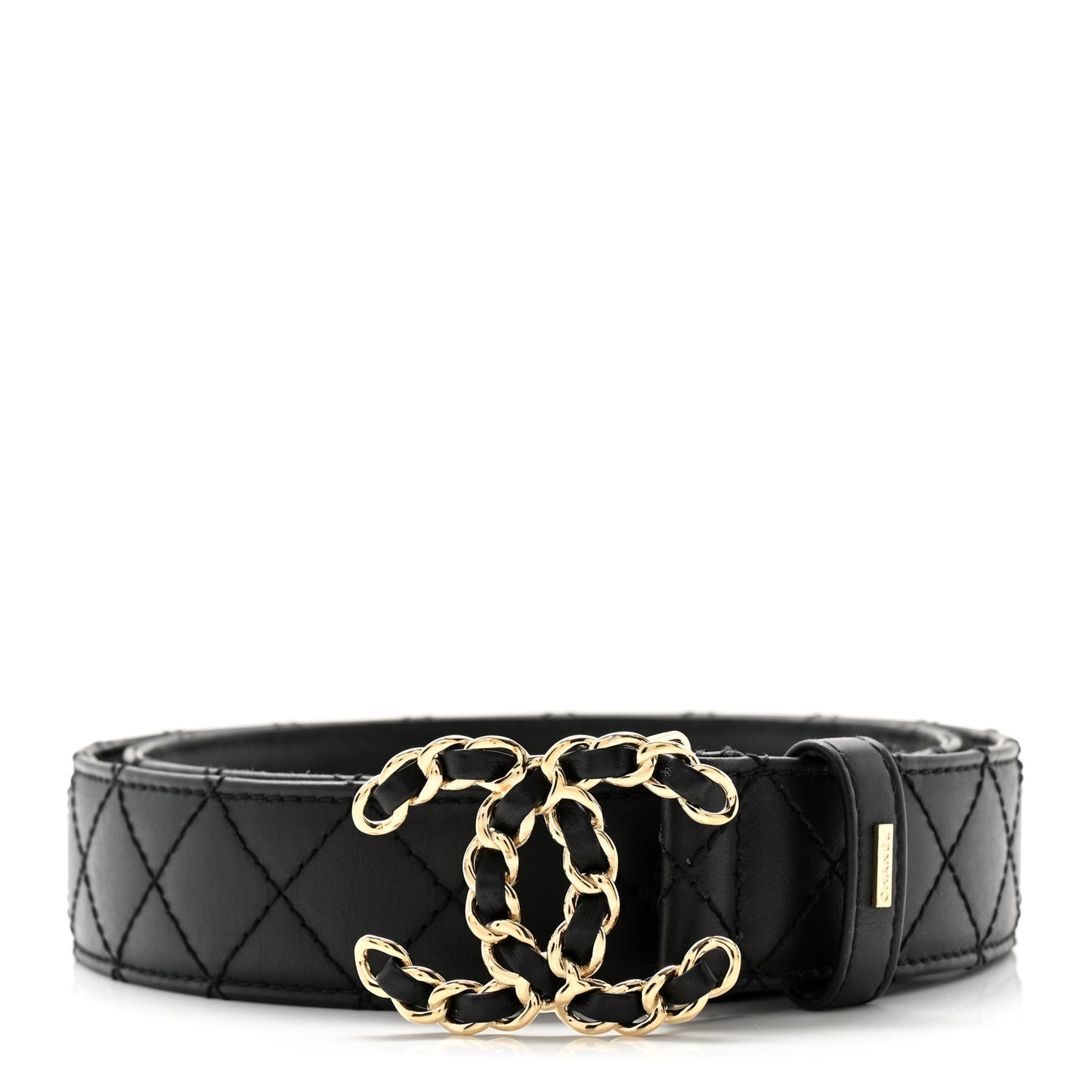 Calfskin Quilted CC Chain Belt 85 34 Black