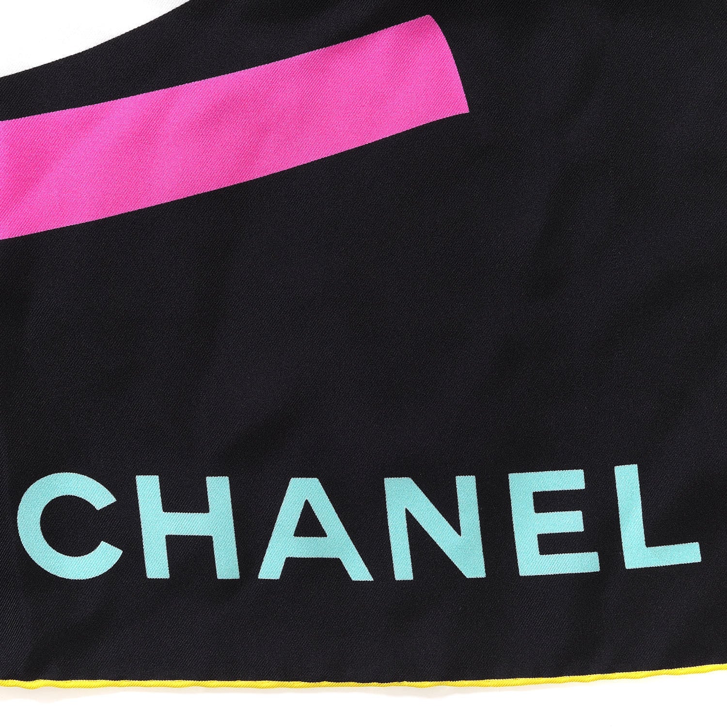 Chanel Silk CC Square Scarf Black Pink Yellow 4 of 6