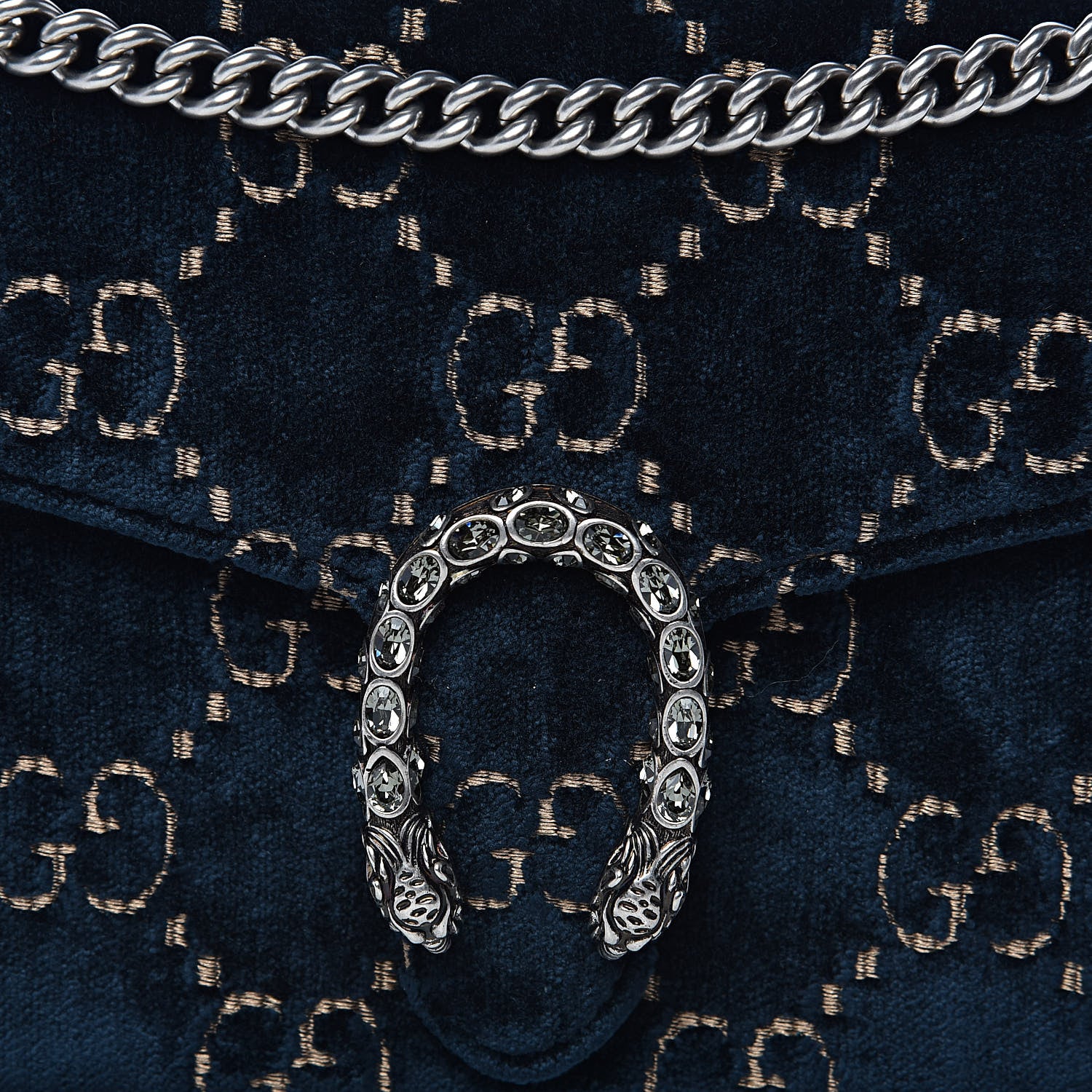 Gucci Velvet Crystal GG Monogram Mini Dionysus Chain Wallet Blue Beige Black 8 of 10