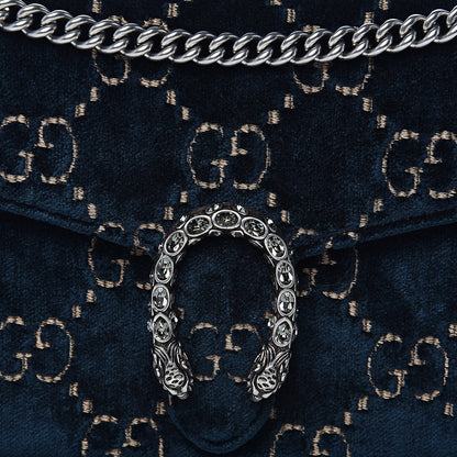 Gucci Velvet Crystal GG Monogram Mini Dionysus Chain Wallet Blue Beige Black 8 of 10