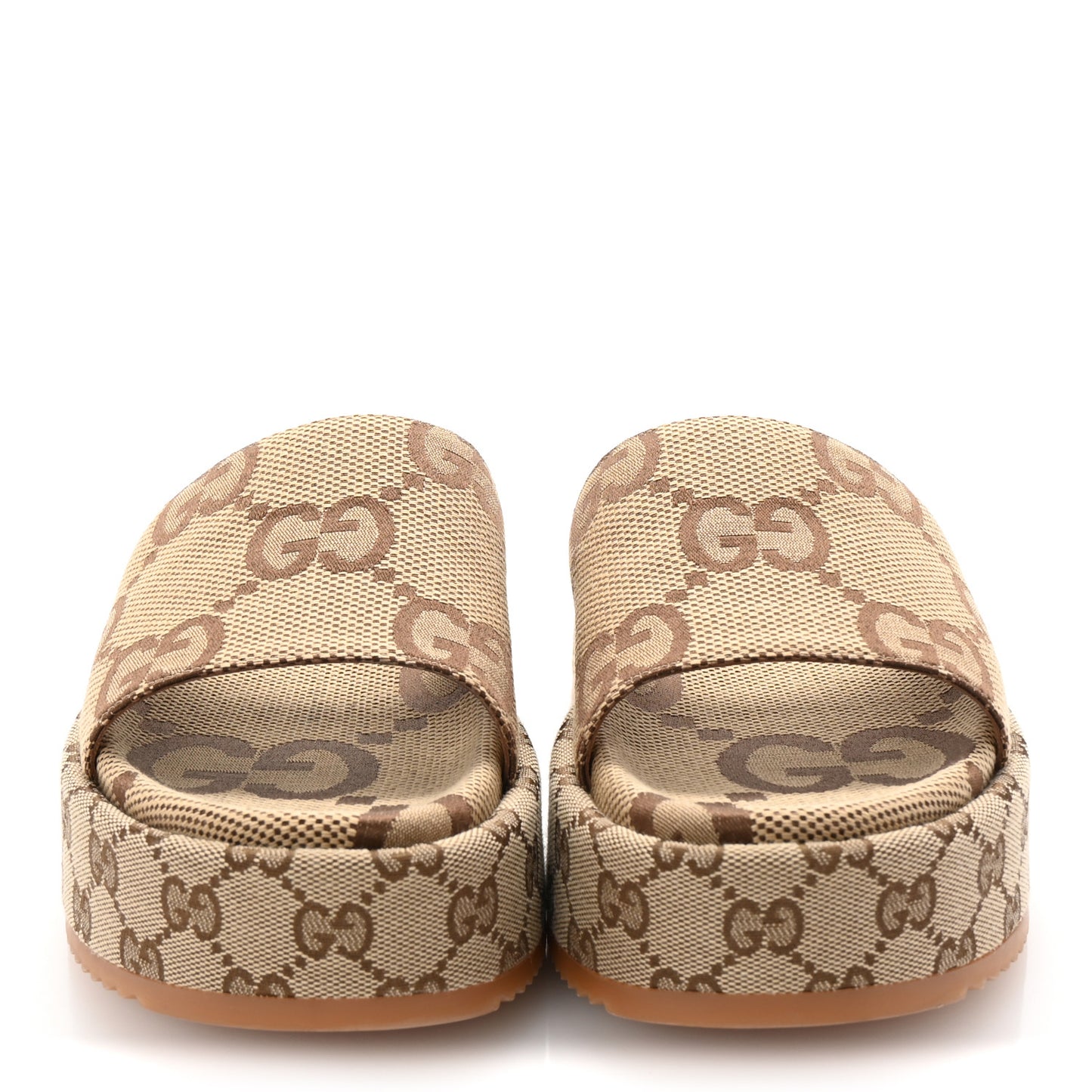 Monogram Maxi GG Angelina Platform 55mm Slide Sandals 39.5 Camel Ebony