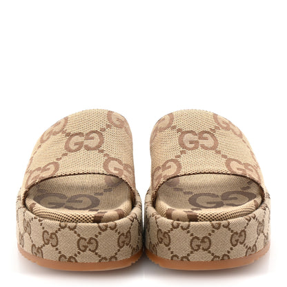Gucci Monogram Maxi GG Angelina Platform 55mm Slide Sandals 39.5 Camel Ebony 3 of 10