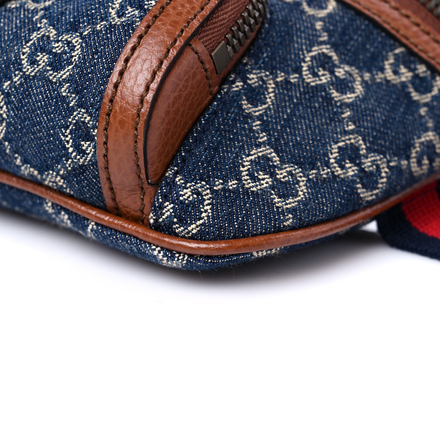 New Denim GG Monogram Dollar Calfskin Web Retro Interlocking G Belt Bag Blue Tea Cuir Epilog