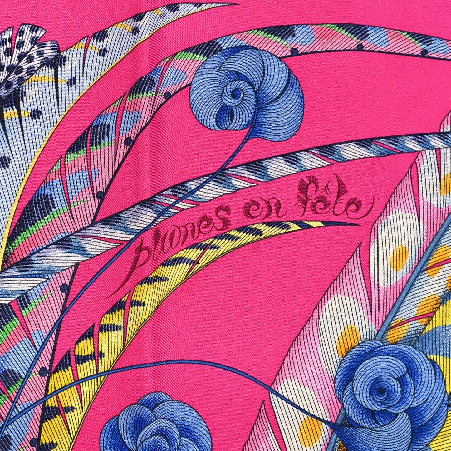 Silk Plumes En Fete Scarf 90 Rose Vif Bleu Vert