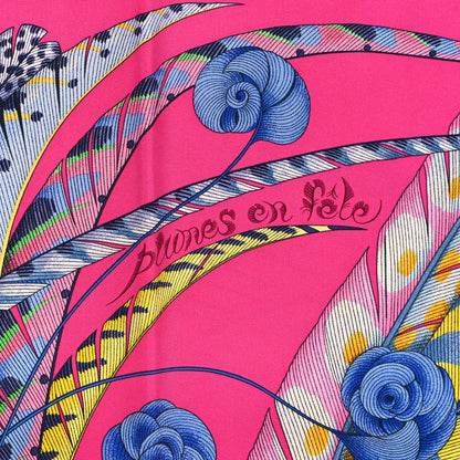 Hermes Silk Plumes En Fete Scarf 90 Rose Vif Bleu Vert 5 of 5