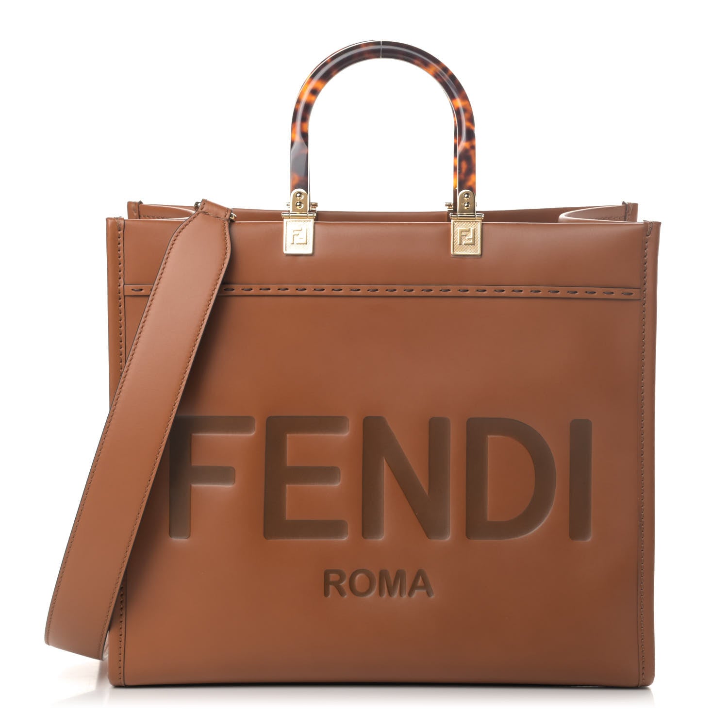 Fendi Vitello King Plexiglass Medium Fendi Sunshine Shopper Tote Cuoio 1 of 4