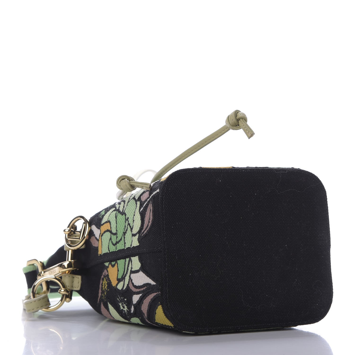 Fendi Canvas Vitello Century F is Fendi Psychedelic Flowers Embroidered Mini Mon Tresor Bucket Bag Verde Mandorlo Multicolor 4 of 9