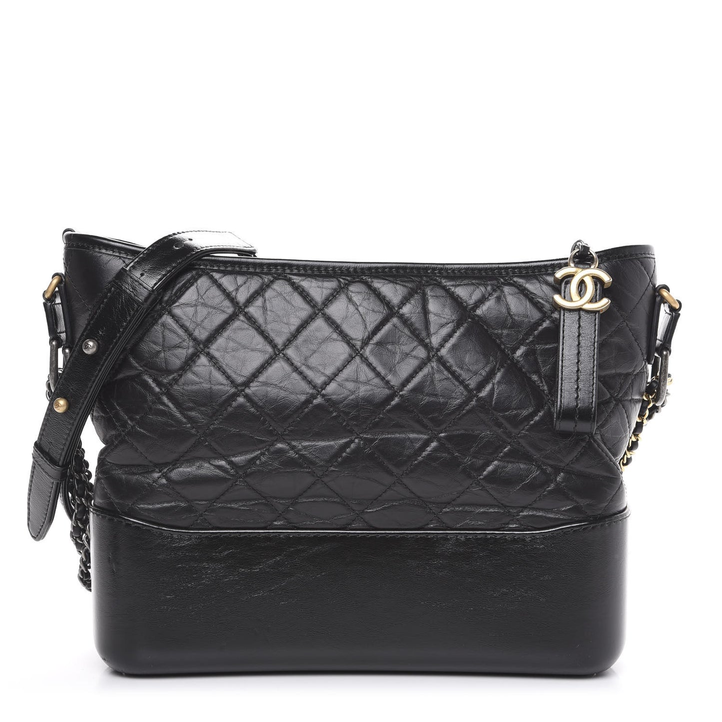 Aged Calfskin Quilted Medium Gabrielle Hobo Black
