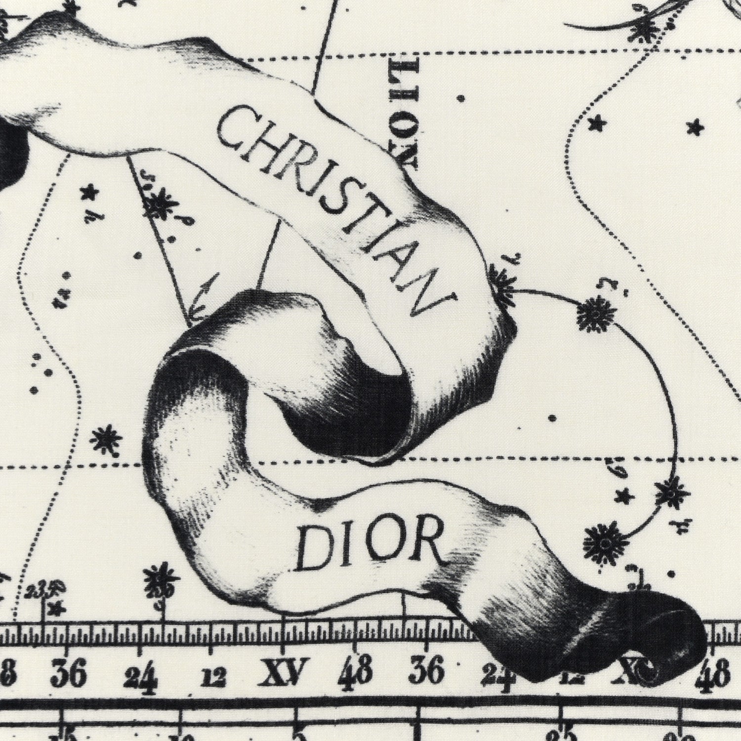 Christian Dior Wool Silk Cashmere Zodiac Shawl White Black 2 of 4