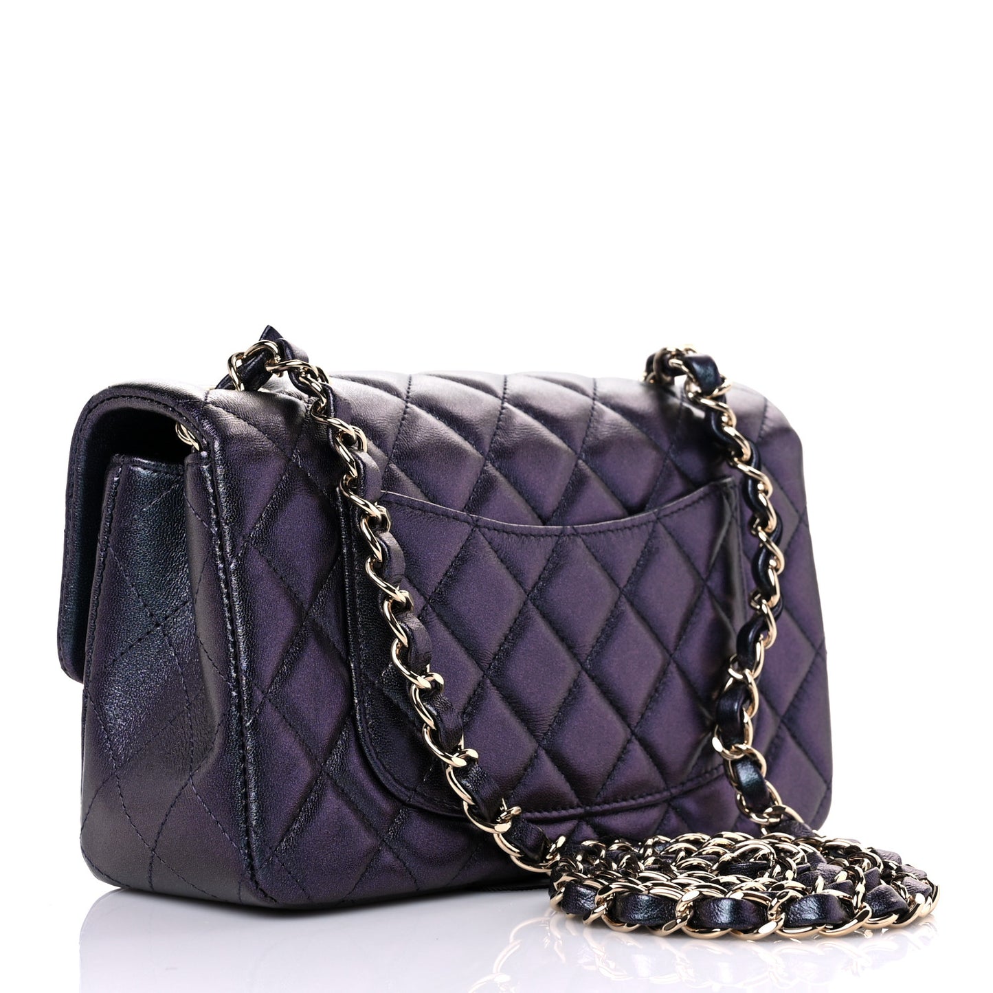 Iridescent Lambskin Quilted Mini Rectangular Flap Black