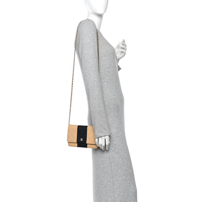 Chanel Lambskin Quilted Wallet On Chain WOC Beige Black 2 of 13
