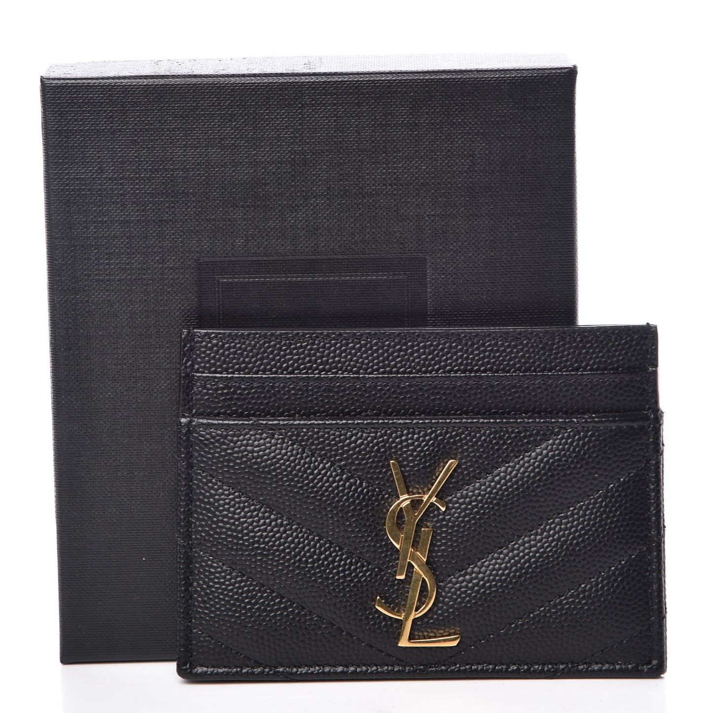 Grain De Poudre Matelasse Chevron Monogram Credit Card Case Black