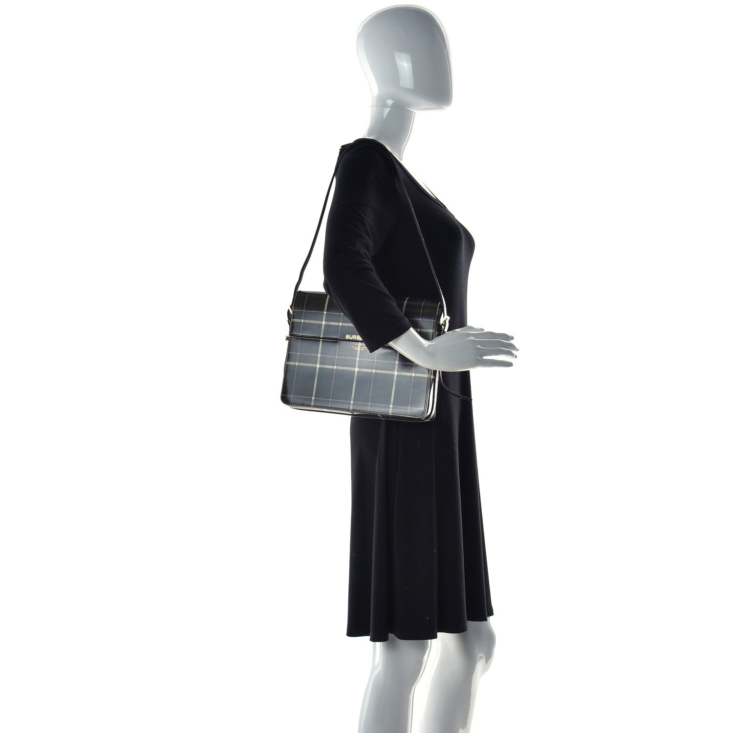 Burberry Calfskin Tartan Print Large Grace Bag Dark Green 3 of 17