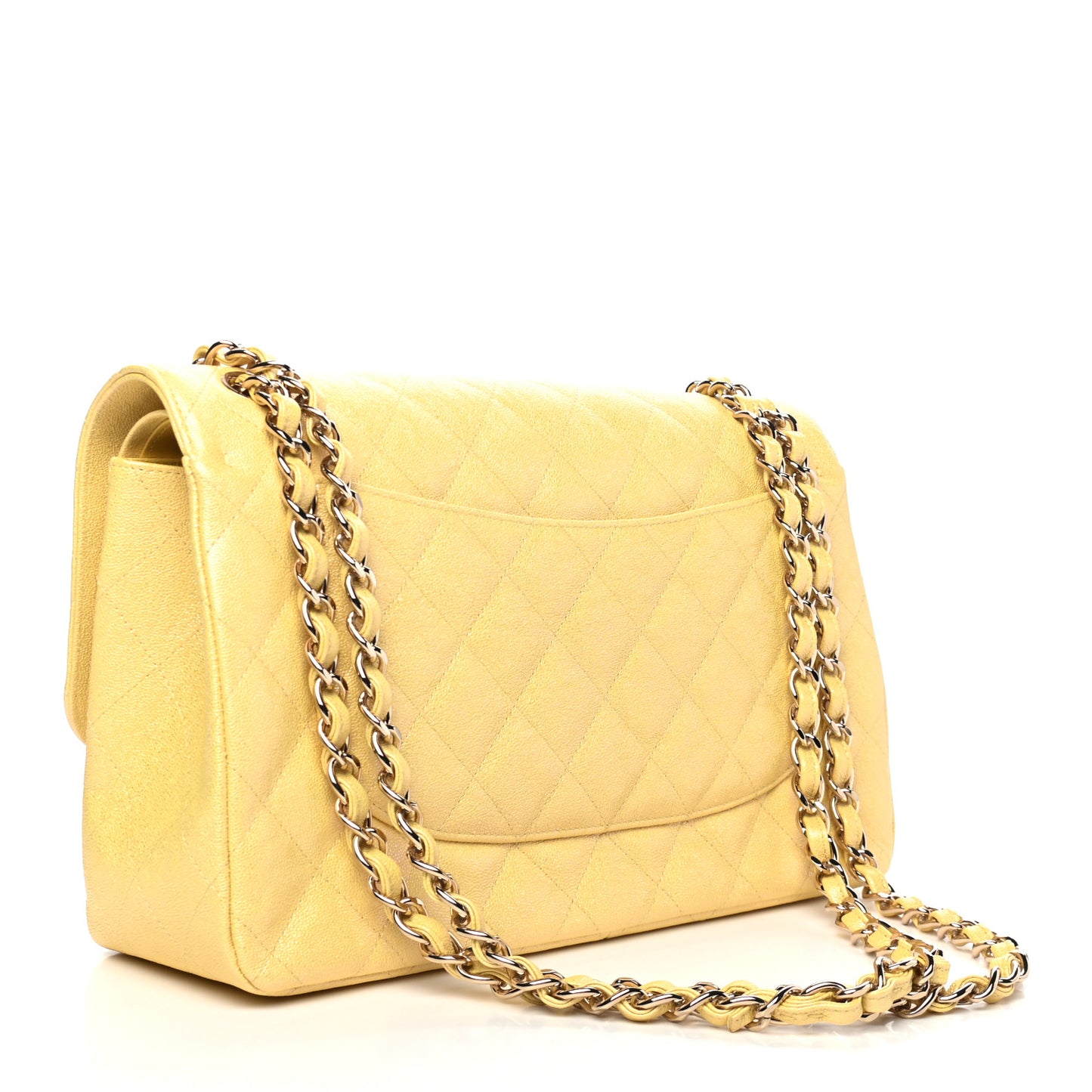 Iridescent Caviar Quilted Jumbo Double Flap Jaune Yellow