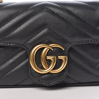 Gucci Calfskin Matelasse Super Mini GG Marmont Shoulder Bag Black 8 of 12