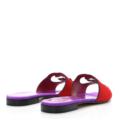 Gucci Kid Scamosciato Interlocking G Cut Out Slide Sandals 38.5 Purple Red 4 of 7