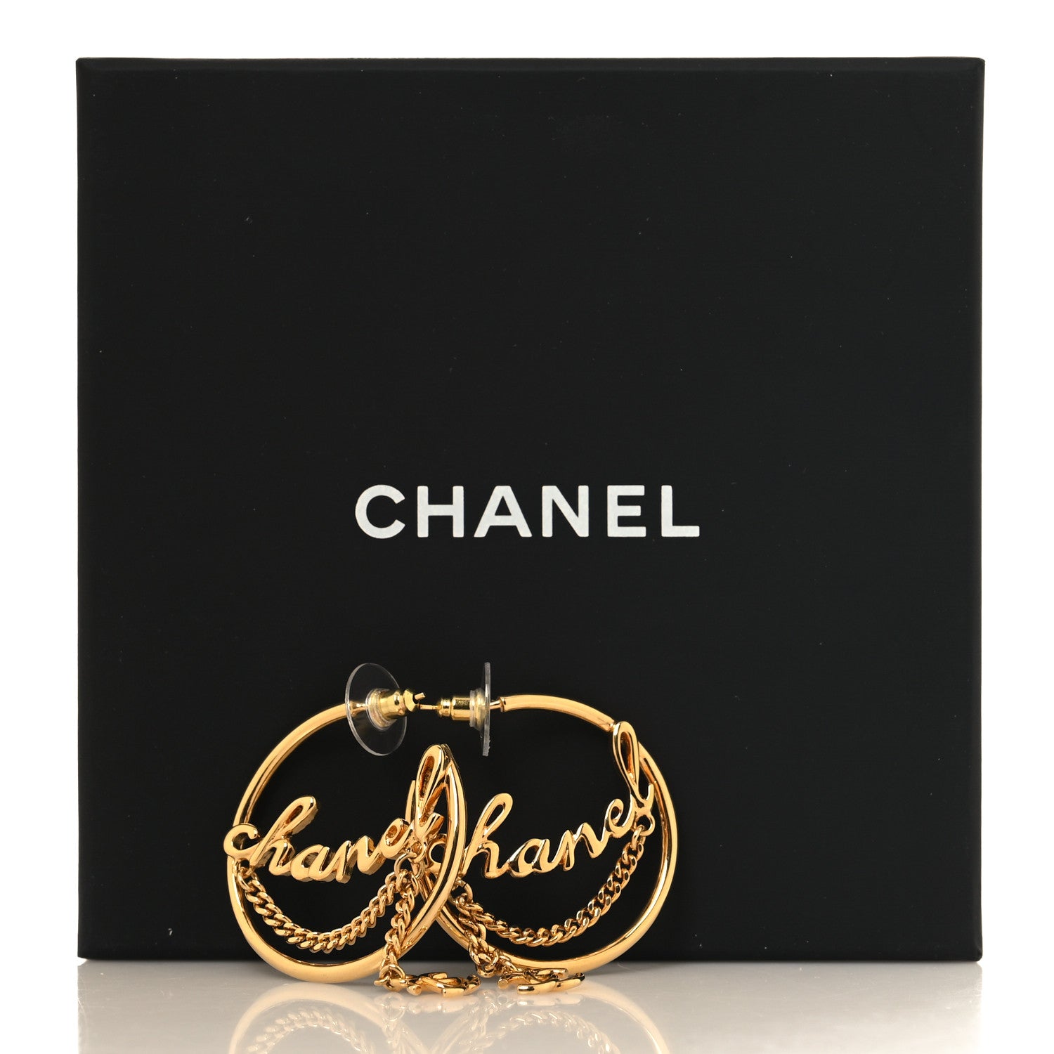 Chanel Metal Chain CC Hoop Earrings Gold 5 of 5