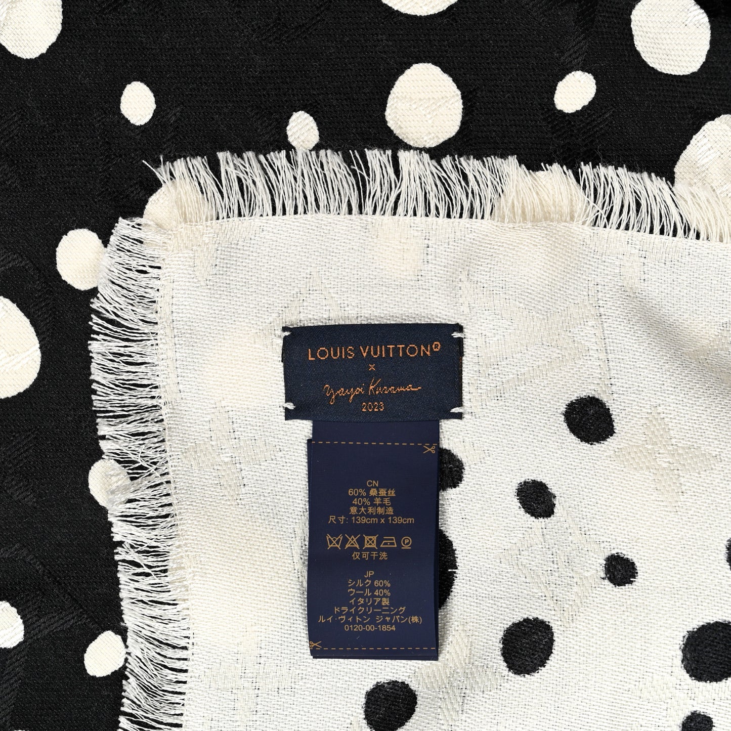 LV x YK Silk Wool Infinity Dots Shawl Black White