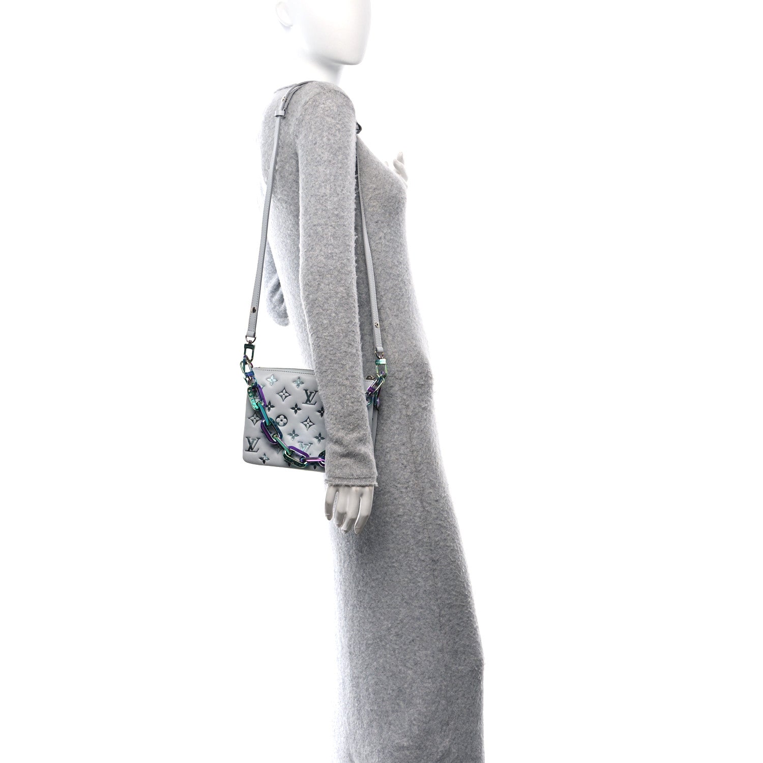Louis Vuitton Lambskin Embossed Monogram LV Ski Coussin BB Gray 2 of 11